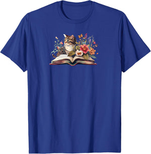 Cat Book Shirt ,Cat Flower Book ,Cat and Book T-Shirt - T-Shirt | Royal