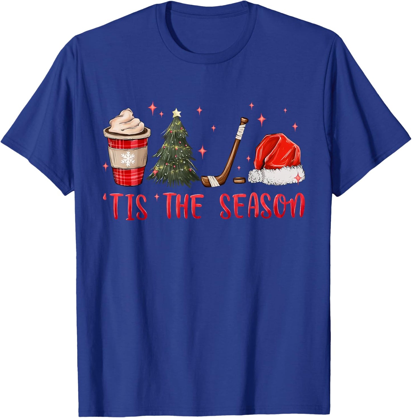 Tis The Season Hockey Coffee Xmas Tree Ice Hockey Christmas T-Shirt - T-Shirt | Royal