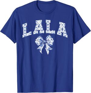 Lala Coquette Toile Blue Bow Floral Family Matching T-Shirt - T-Shirt | Royal
