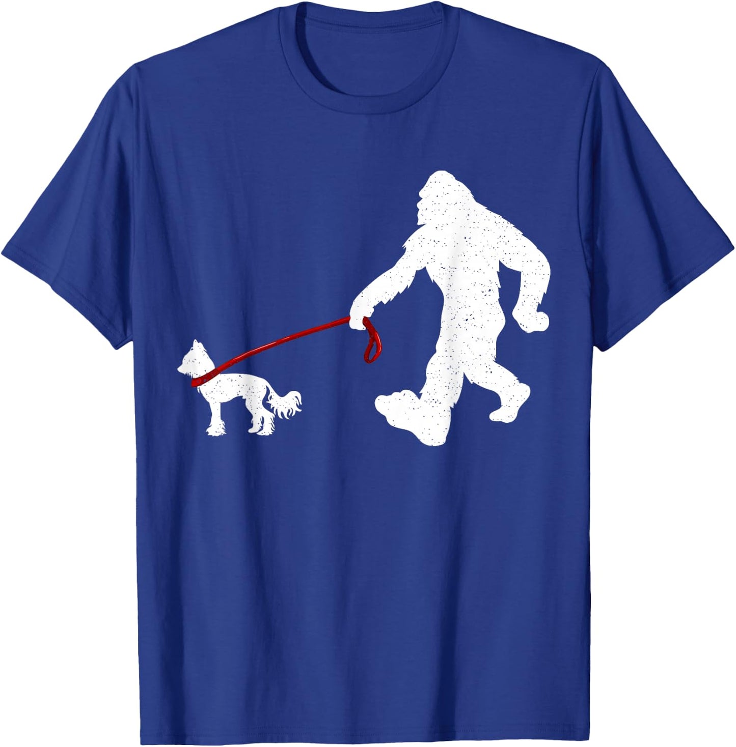 Funny Bigfoot Walking With Chinese Crested Dog Gifts T-Shirt - T-Shirt | Royal
