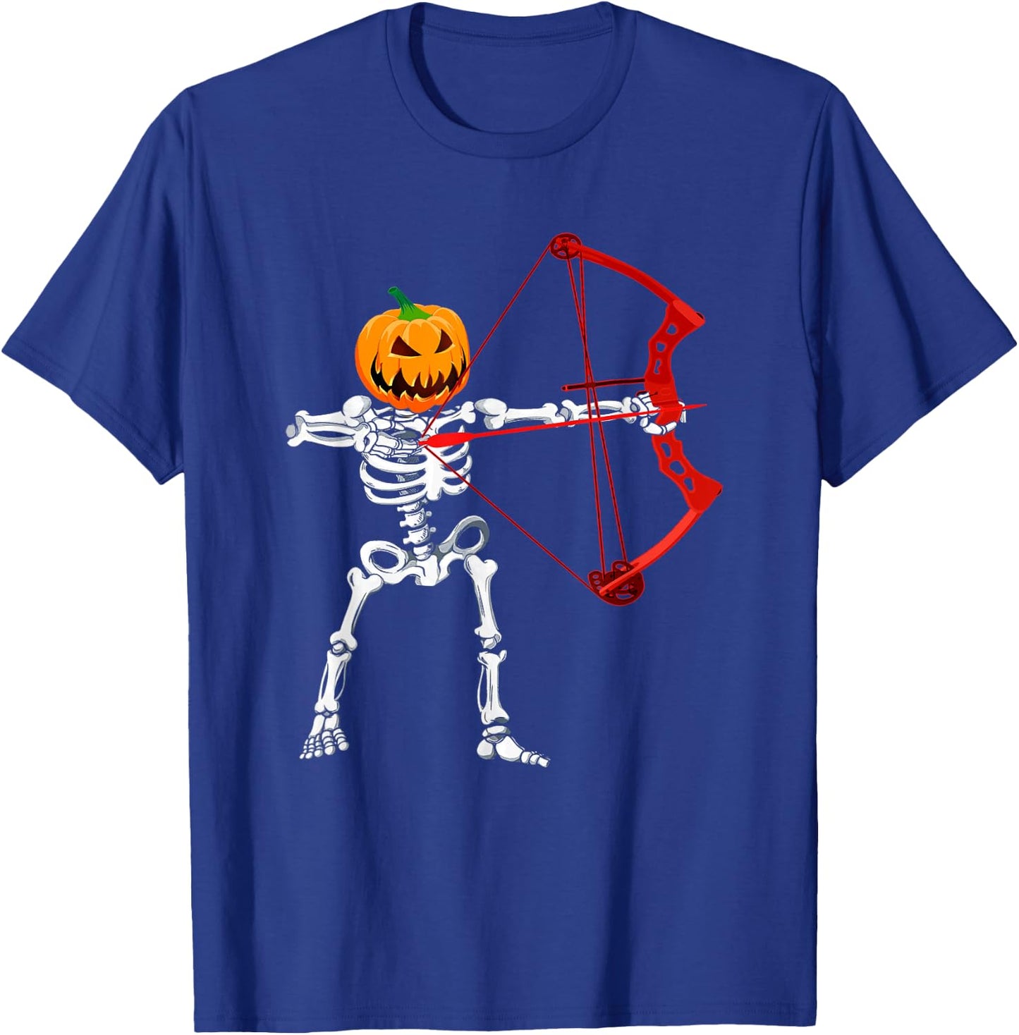 Skeleton Archery Halloween Pumpkin Bow Hunting T-Shirt - T-Shirt | Royal