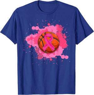 Pink Ribbon Basketball Breast Cancer Awareness T-Shirt - T-Shirt | Royal