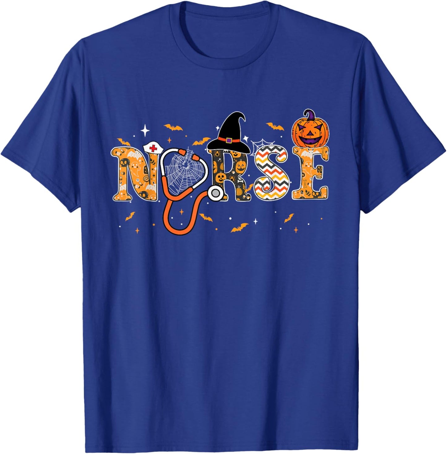 Nurse Halloween Costume Stethoscope Pumpkin Spooky Nurse T-Shirt - T-Shirt | Royal