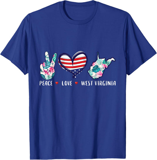 Peace love West Virginia flag grown Souvenirs women T-Shirt - T-Shirt | Royal