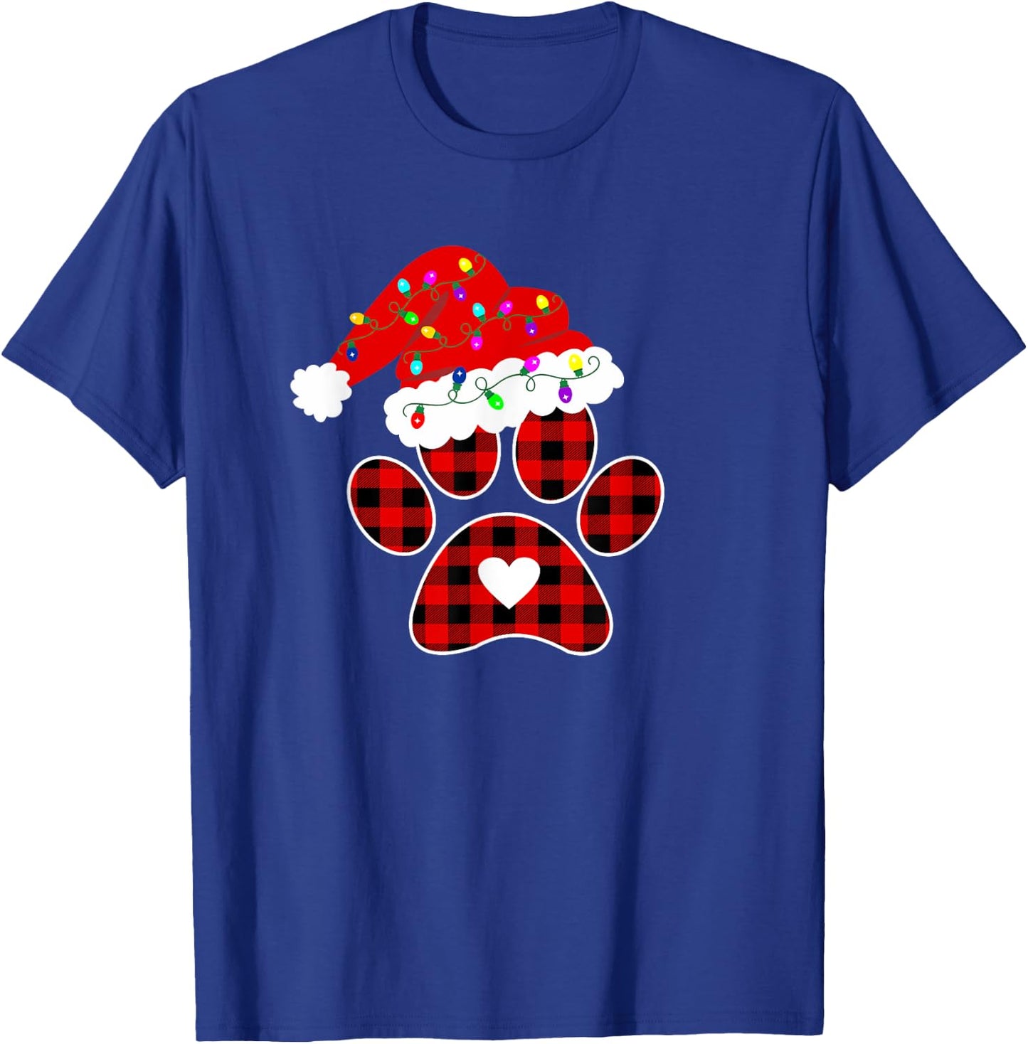 Buffalo Plaid Christmas Paw Dog with Santa hat & Lights Men Women Kids T-Shirt - T-Shirt | Royal