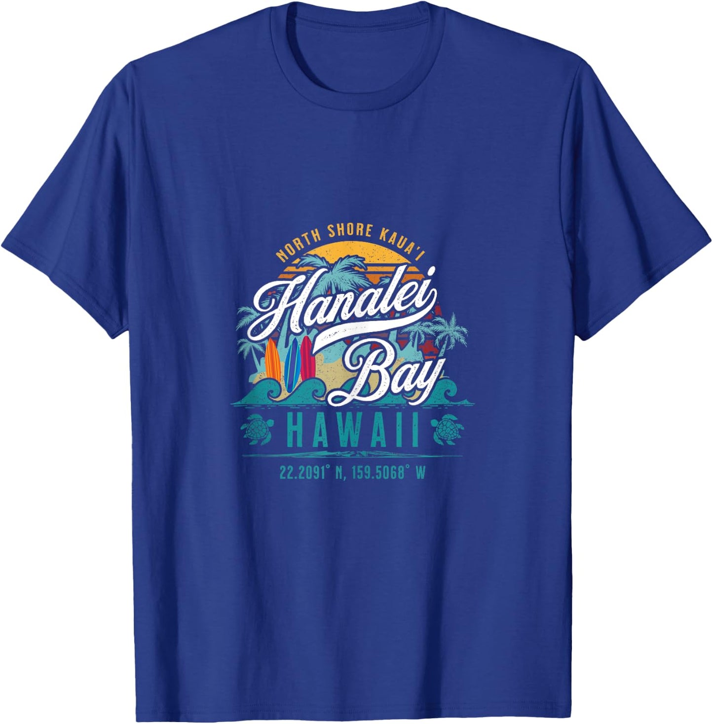 Hanalei Bay North Shore Kauai Hawaii Retro Sun Surf Fishing T-Shirt - T-Shirt | Royal