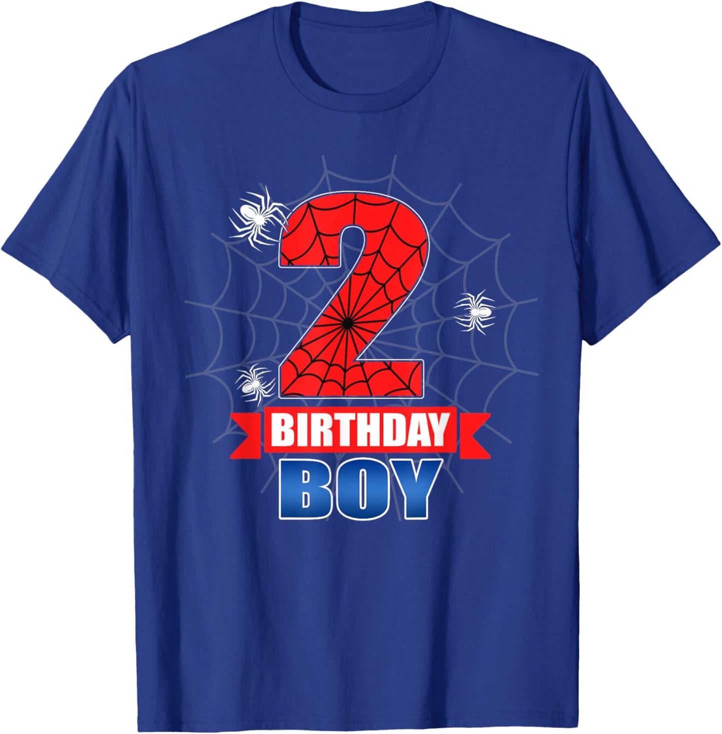 Spider Web 2 Years Old It's My 2nd Birthday Boy Party T-Shirt - T-Shirt | Royal
