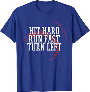 Baseball Hit Hard Run Fast Turn Left Men Boys Kid Teen Youth T-Shirt - T-Shirt | Royal