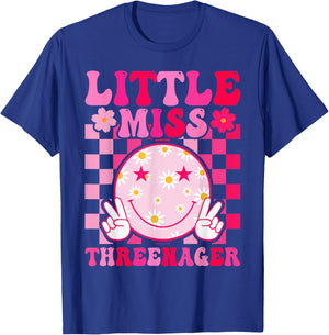 Little Miss Threenager 3rd Birthday Girl Outfit Retro Flower T-Shirt - T-Shirt | Royal