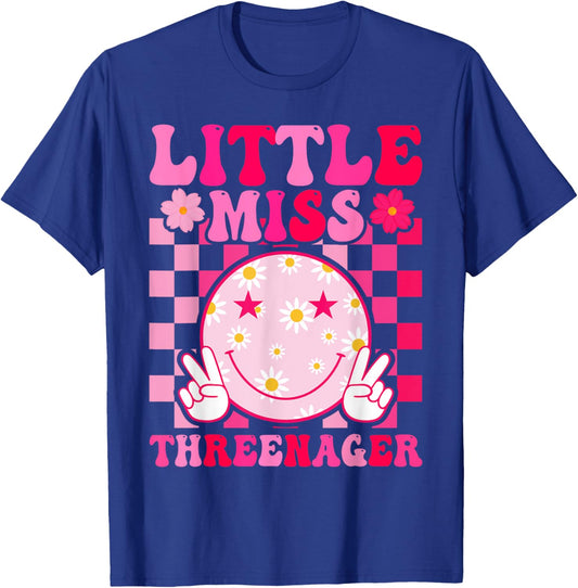 Little Miss Threenager 3rd Birthday Girl Outfit Retro Flower T-Shirt - T-Shirt | Royal