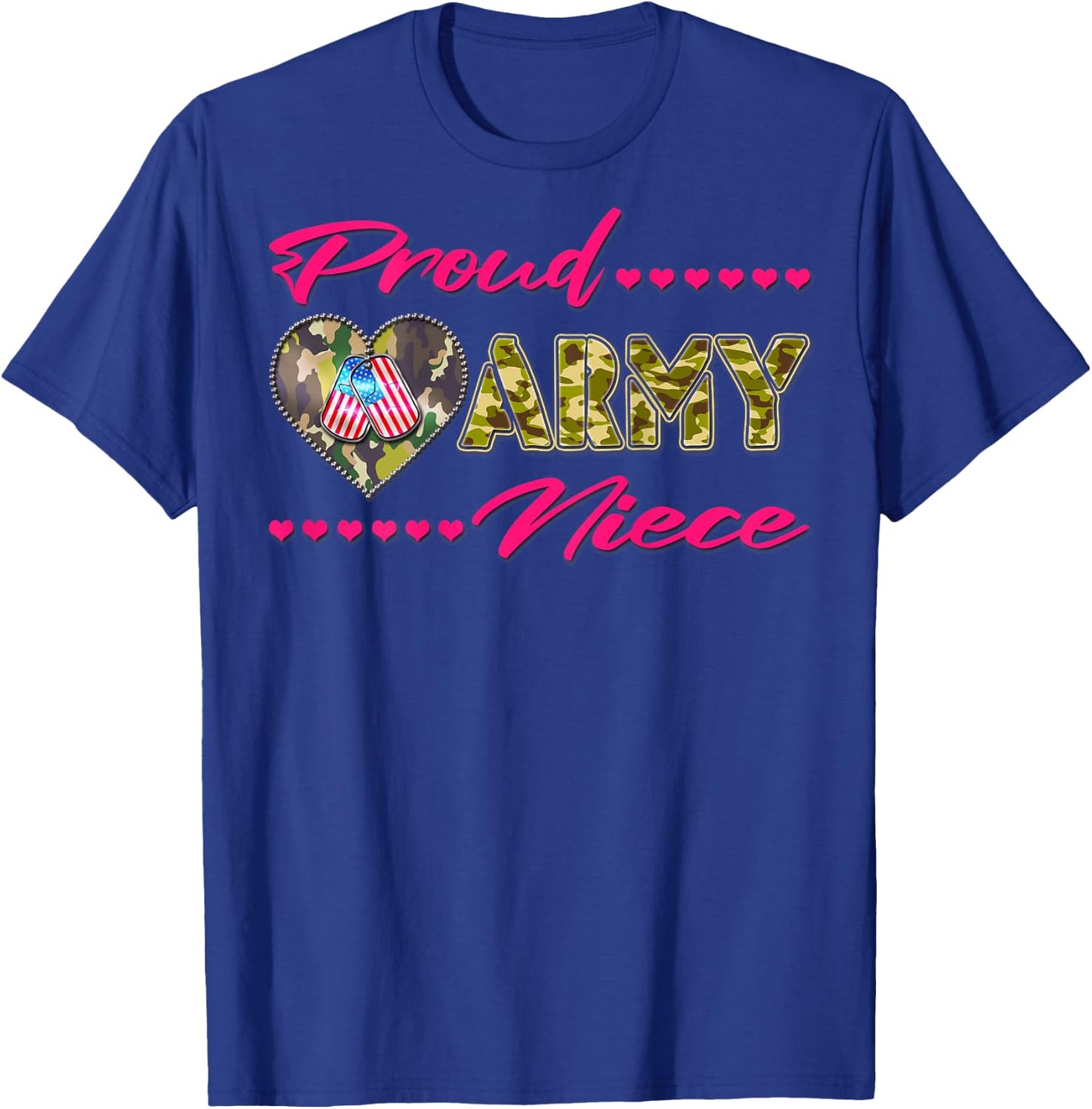 Proud Army Niece - Camo US Flag Dog Tag Military Family Gift T-Shirt - T-Shirt | Royal