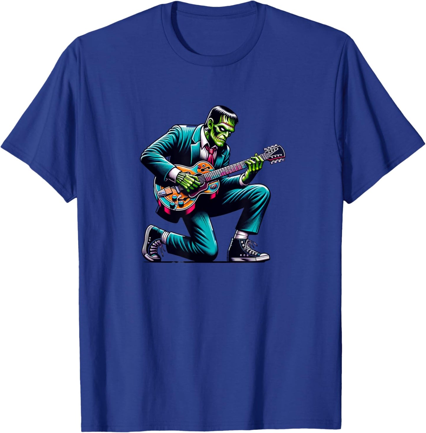 Frankenstein Guitar Lover, Halloween, Monster Vibes T-Shirt - T-Shirt | Royal