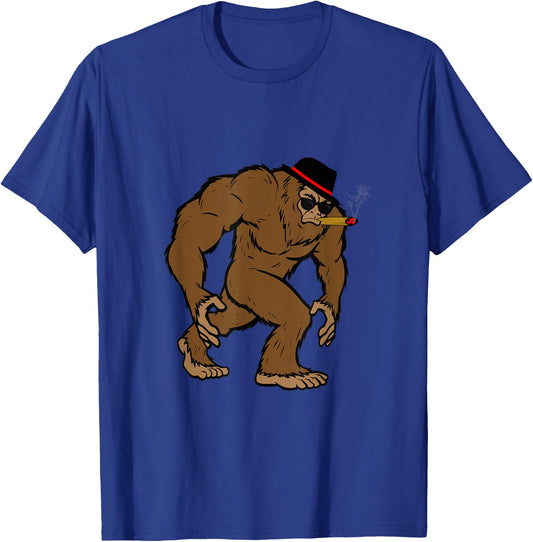 Bigfoot With Cigar Cigar Lover Smoking Design T-Shirt - T-Shirt | Royal