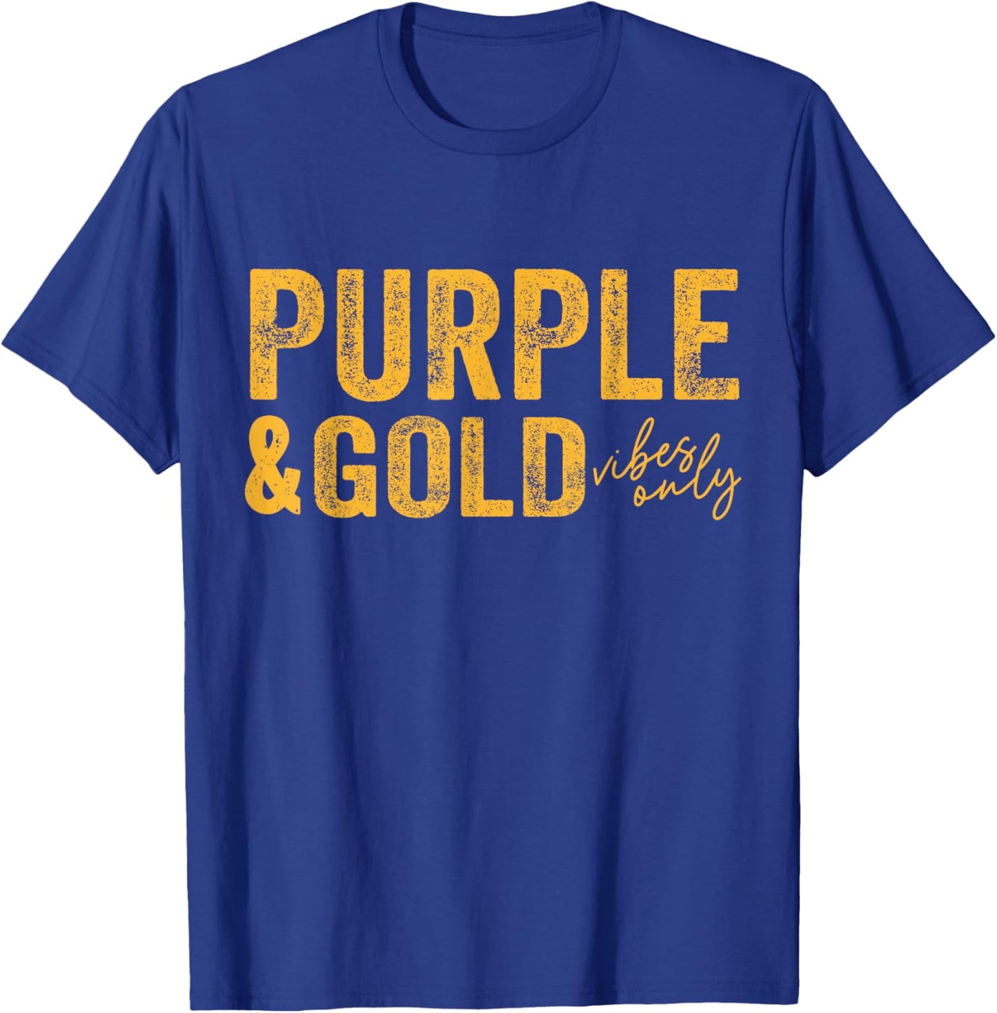 Purple and Gold Vibes Only Game Day for High School Football T-Shirt - T-Shirt | Royal