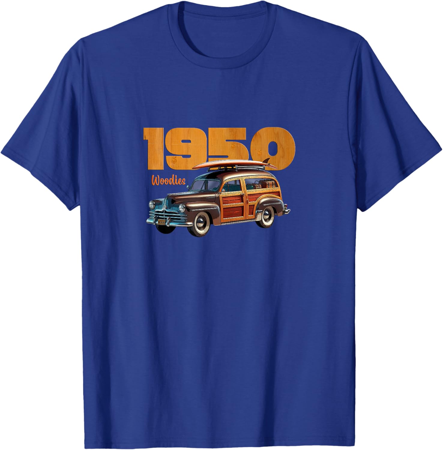 Vintage 1950 Woody Station Wagon, Surfing, Classic Car Art T-Shirt - T-Shirt | Royal