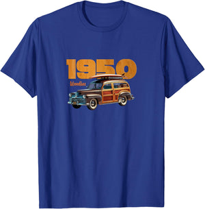 Vintage 1950 Woody Station Wagon, Surfing, Classic Car Art T-Shirt - T-Shirt | Royal
