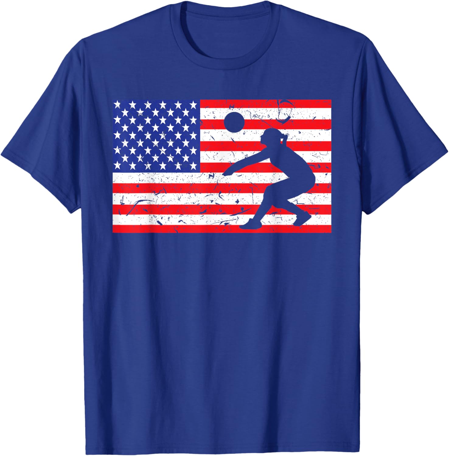 Distressed Volleyball USA American Flag Vintage Mine Player T-Shirt - T-Shirt | Royal