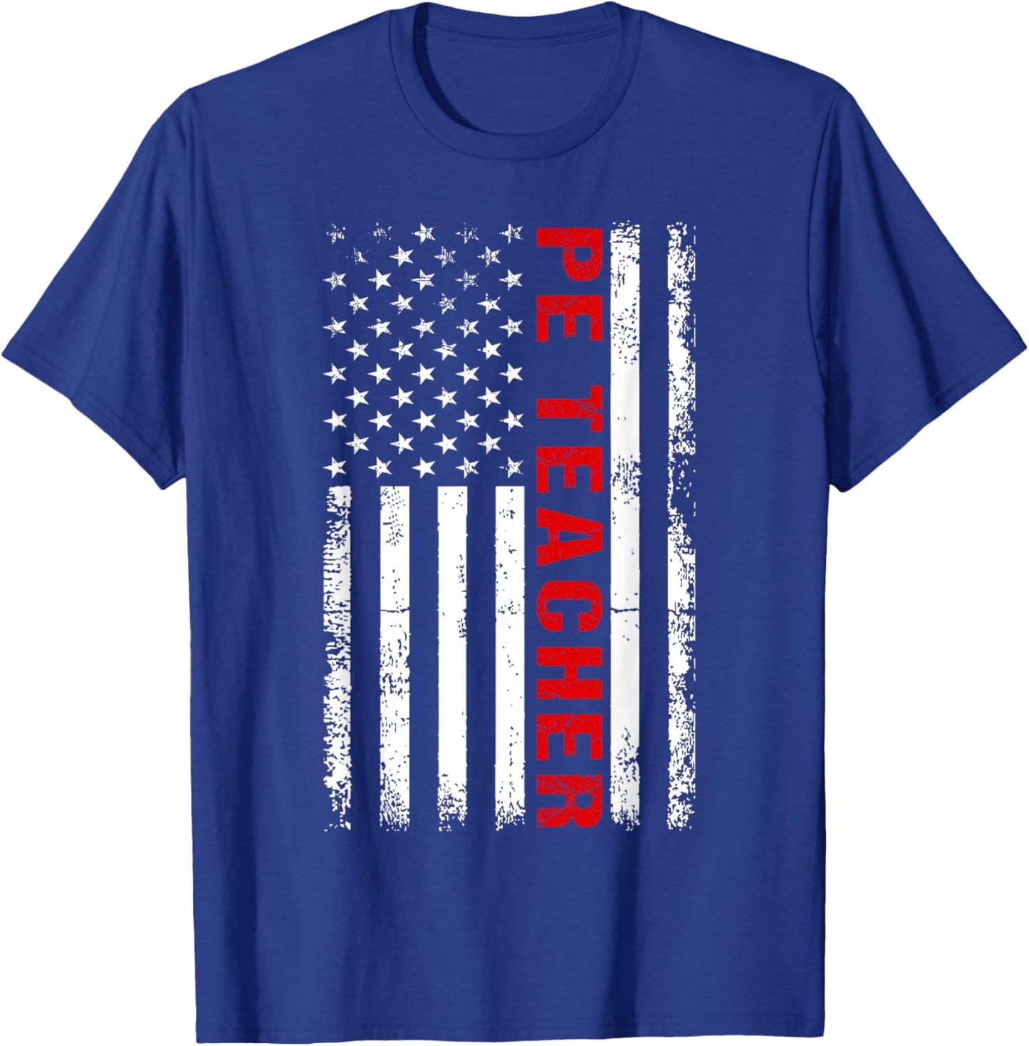 PE Physical Education Teacher P.E. USA Flag Patriot Coach T-Shirt - T-Shirt | Royal
