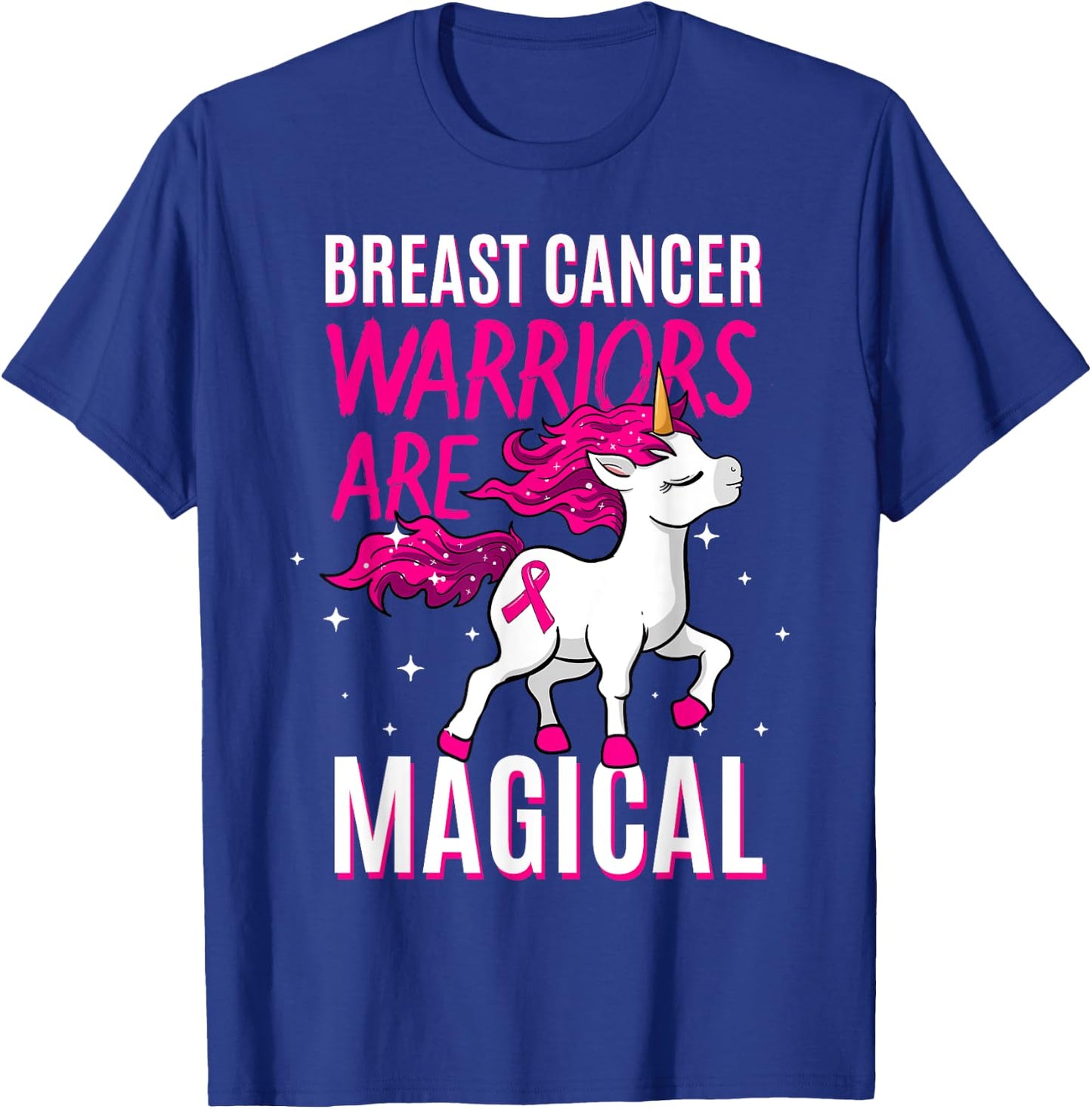 Breast Cancer Warrior Magical Unicorn Pink Ribbon Mammogram T-Shirt - T-Shirt | Royal