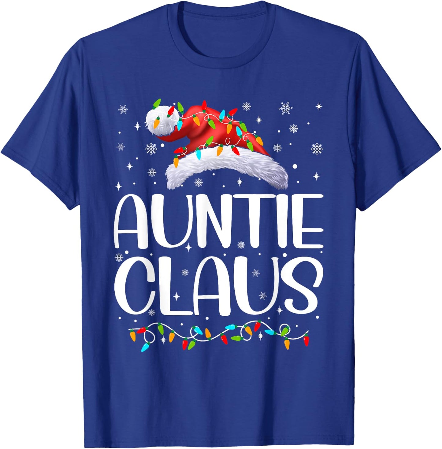 Auntie Claus Xmas Lights Christmas Pajama Matching Family T-Shirt - T-Shirt | Royal