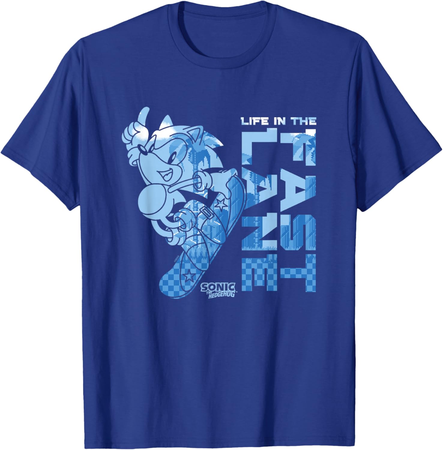 Sonic The Hedgehog Life in the Fast Lane Snowboarding Retro T-Shirt - T-Shirt | Royal