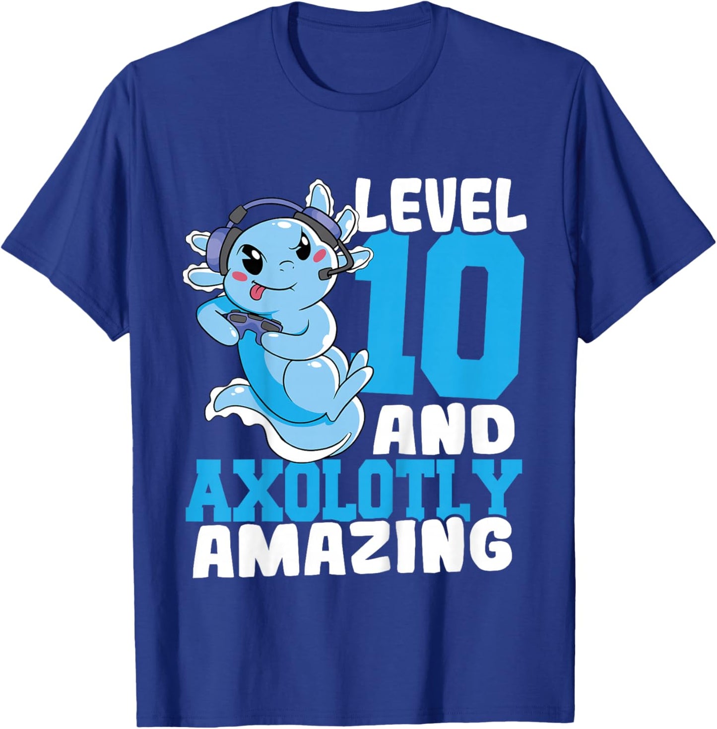 Kids Axolotl Birthday Gaming 10 Year Old Axolotl 10th Birthday T-Shirt - T-Shirt | Royal