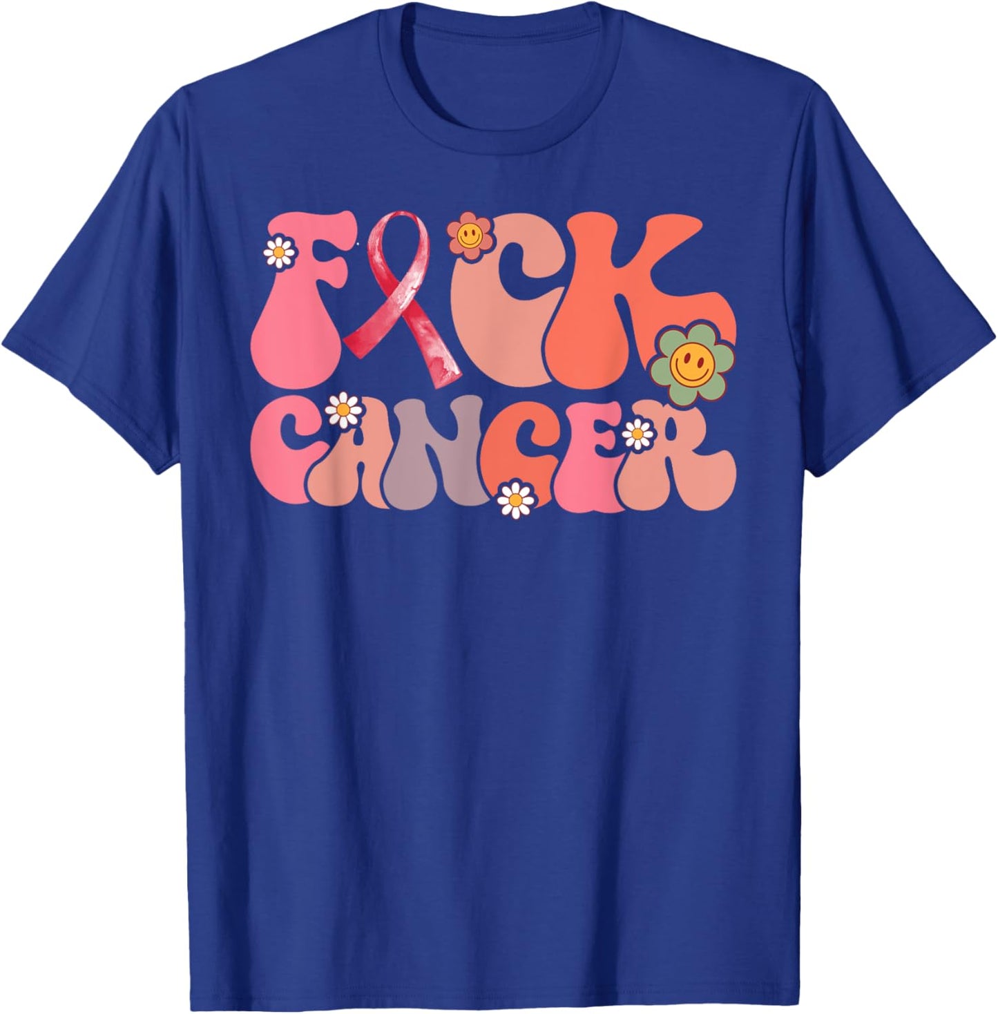 Pink Shirt Fuck Cancer Groovy Floral T-Shirt - T-Shirt | Royal