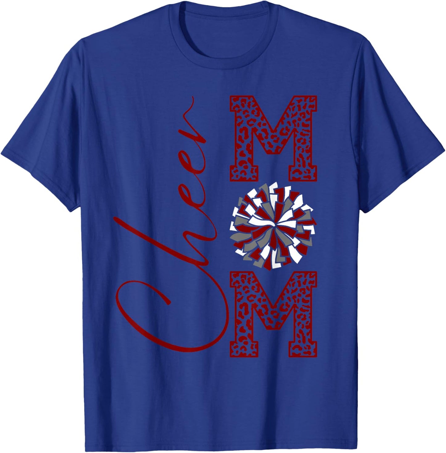 Cheer Mom | Burgandy Gray White Maroon Silver Leopard Print T-Shirt - T-Shirt | Royal