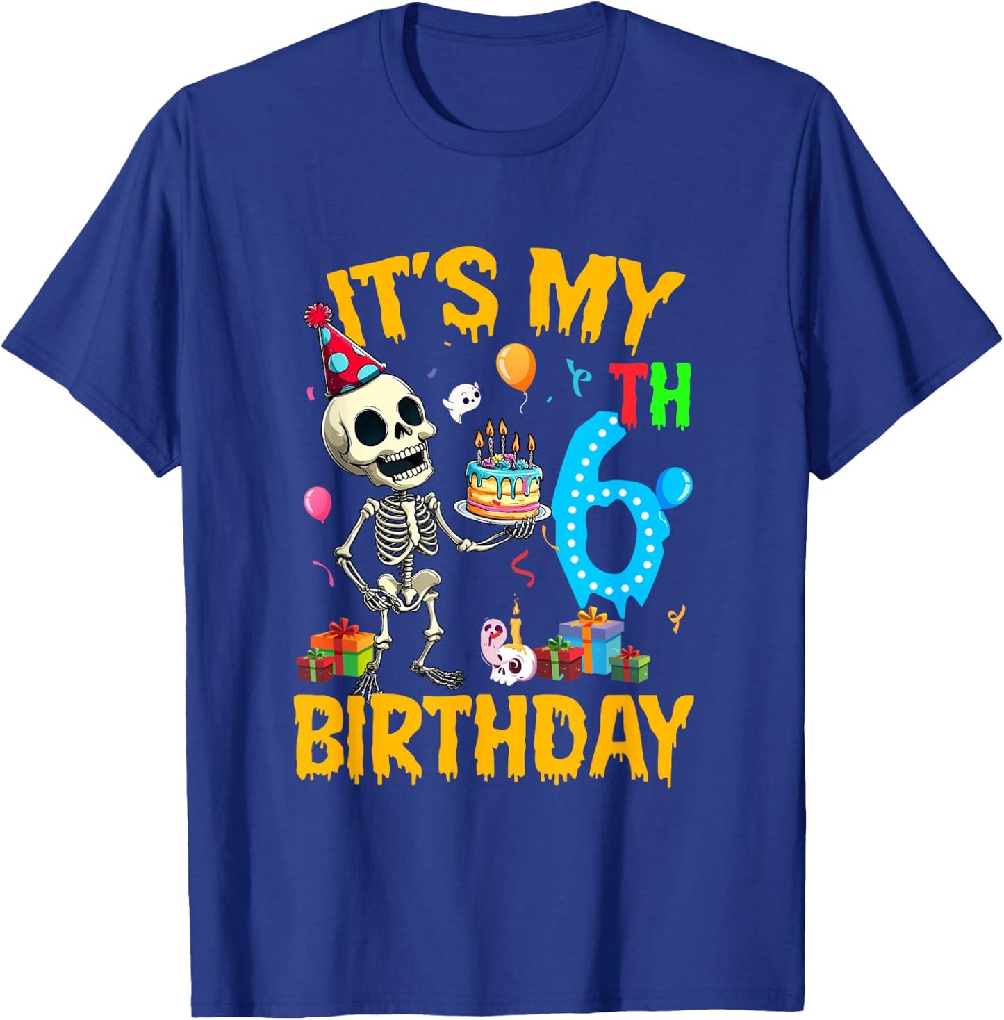 It's My 6Th Birthday Party Halloween Skeleton Birthday Kids T-Shirt - T-Shirt | Royal