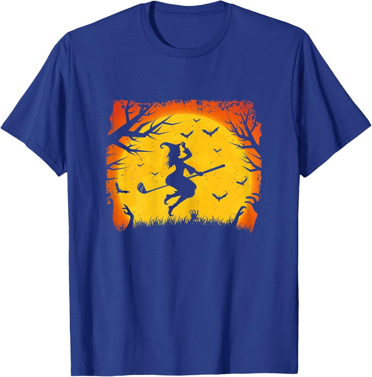Golf Witch Riding Golf Stick Funny Halloween Golf Player T-Shirt - T-Shirt | Royal