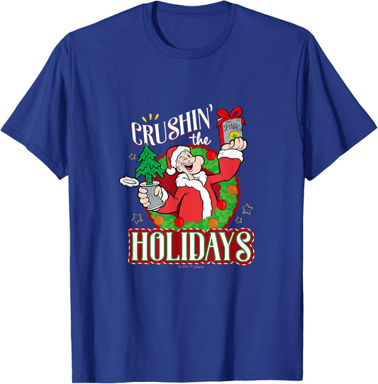Popeye and Olive Oyl Official Merchandise -Adults Black Short Sleeve Small Holiday T-Shirt - T-Shirt | Royal