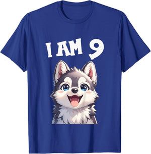 Kids 9 Years old 9th birthday Husky Dogs Husky Dog T-Shirt - T-Shirt | Royal