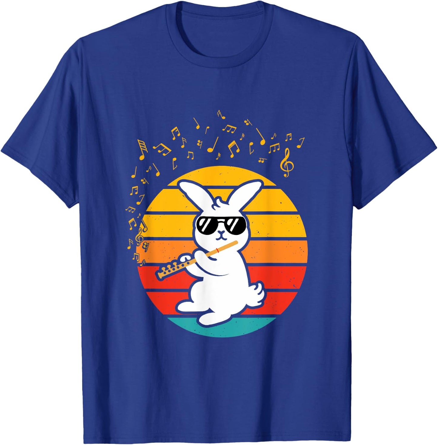 Cool Bunny with Flute - Music Lover Retro Rabbit Flute T-Shirt - T-Shirt | Royal