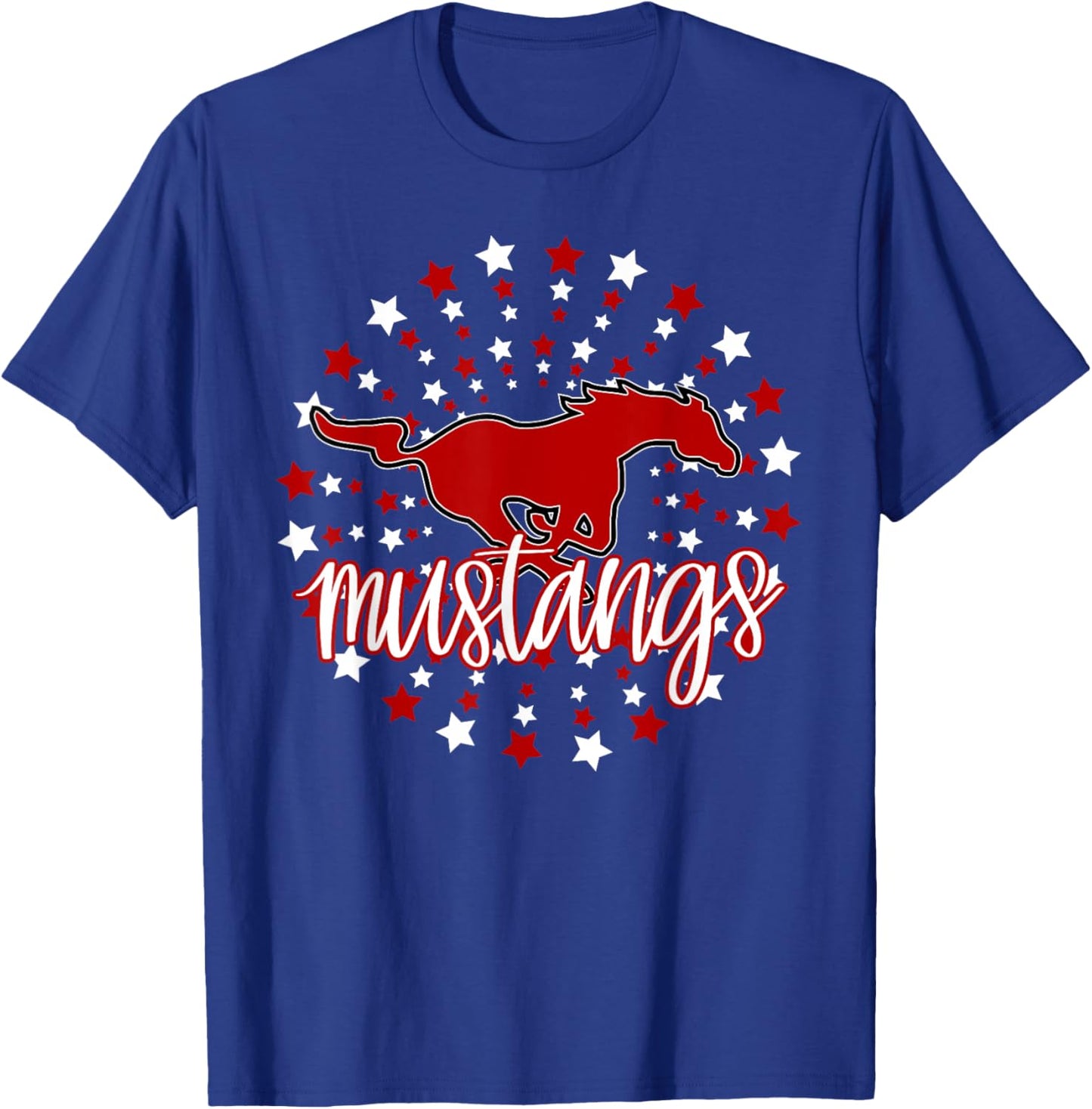 Mustangs School Spirit Football Mom Mustang Pride Teacher T-Shirt - T-Shirt | Royal