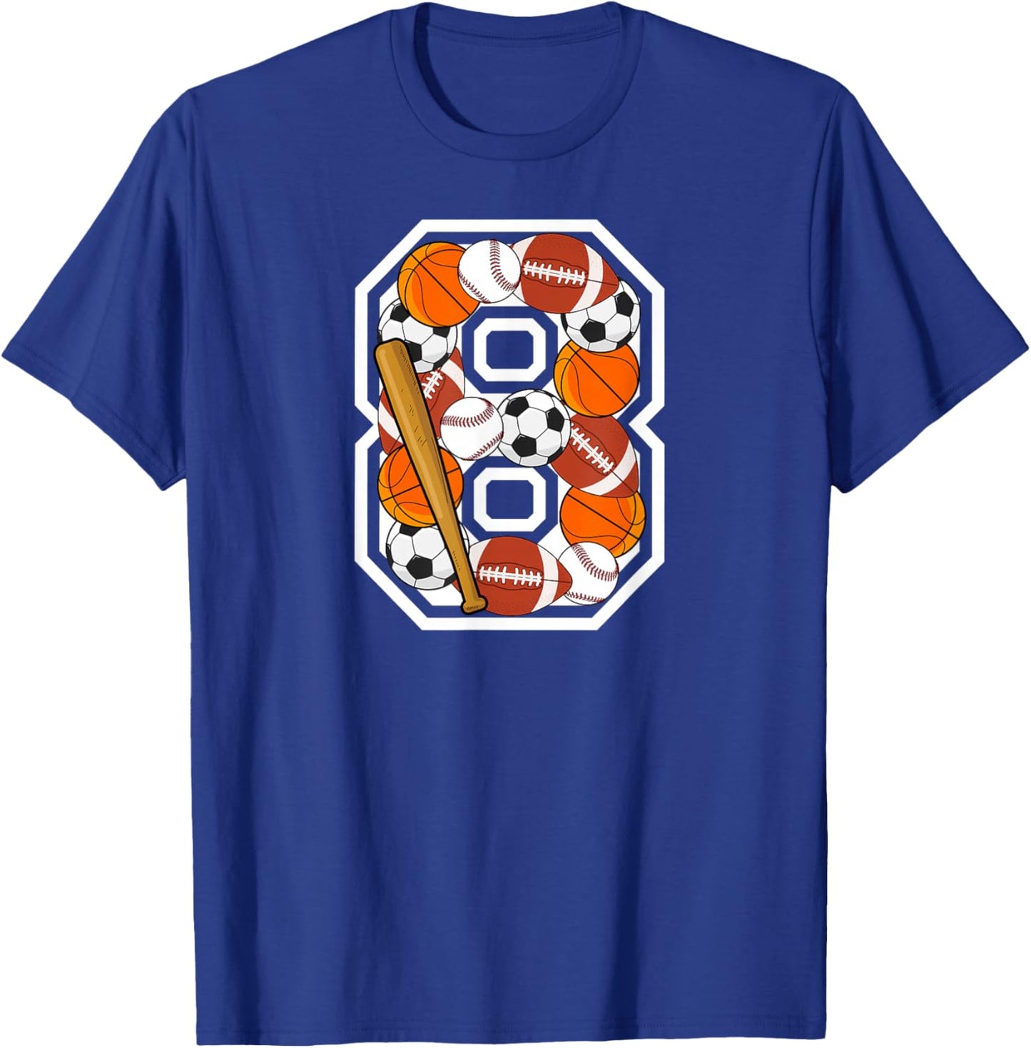 8th Birthday Sports Birthday Party 8 Year Old Boy T-Shirt - T-Shirt | Royal