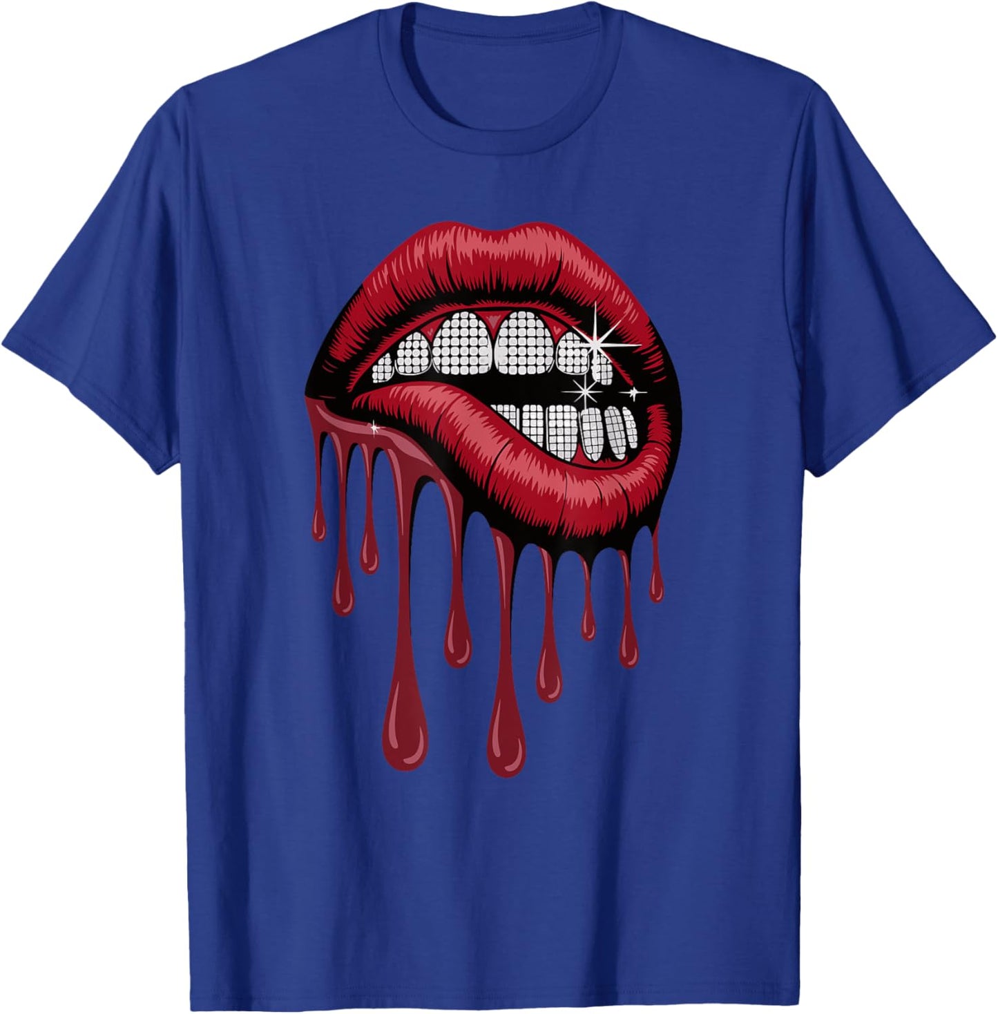 Lip Biting Lips Diamond Grill Teeth Dental Jewelry T-Shirt - T-Shirt | Royal