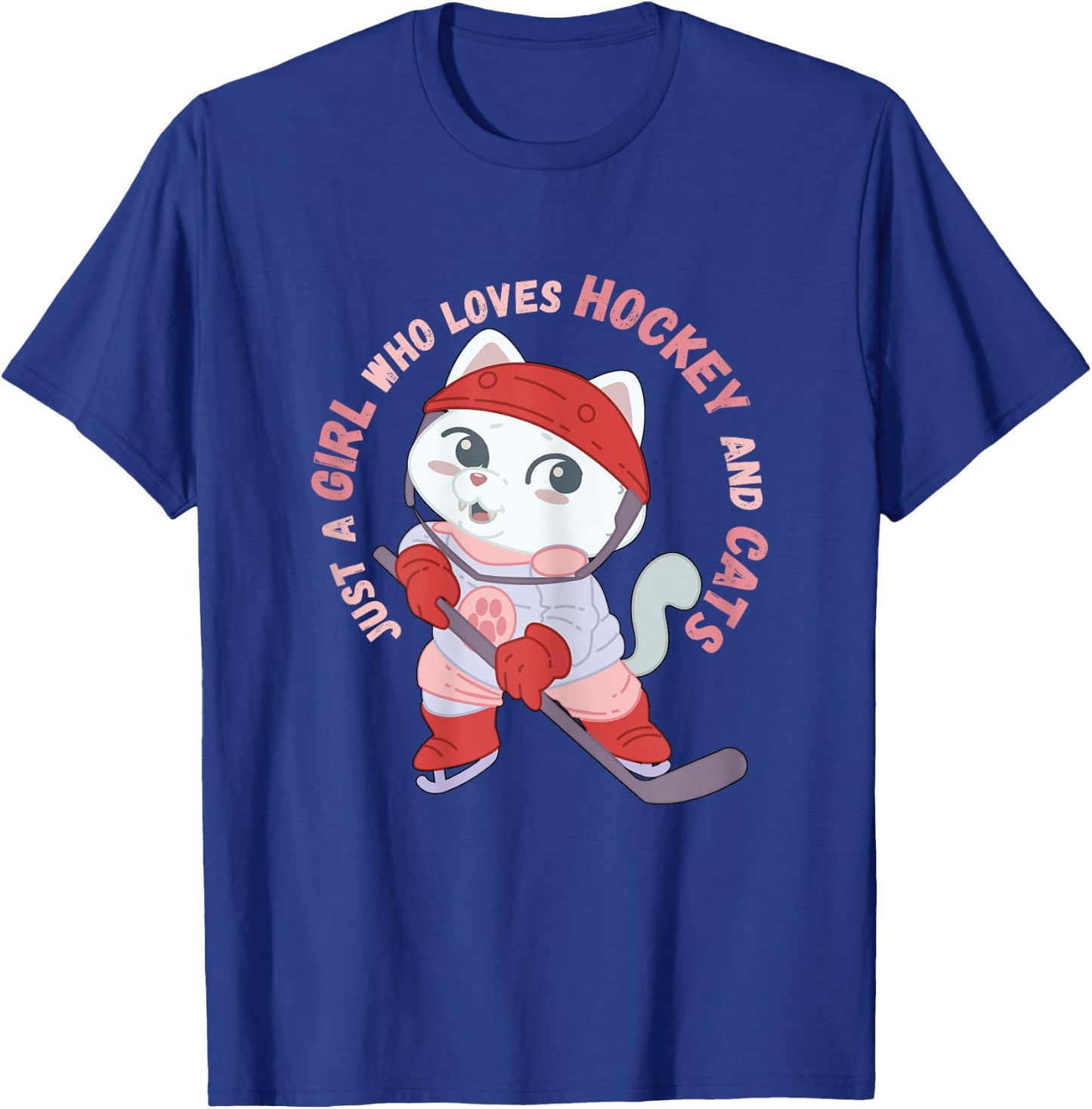 Just A Girl Who Loves Hockey and Cats Gift T-Shirt - T-Shirt | Royal