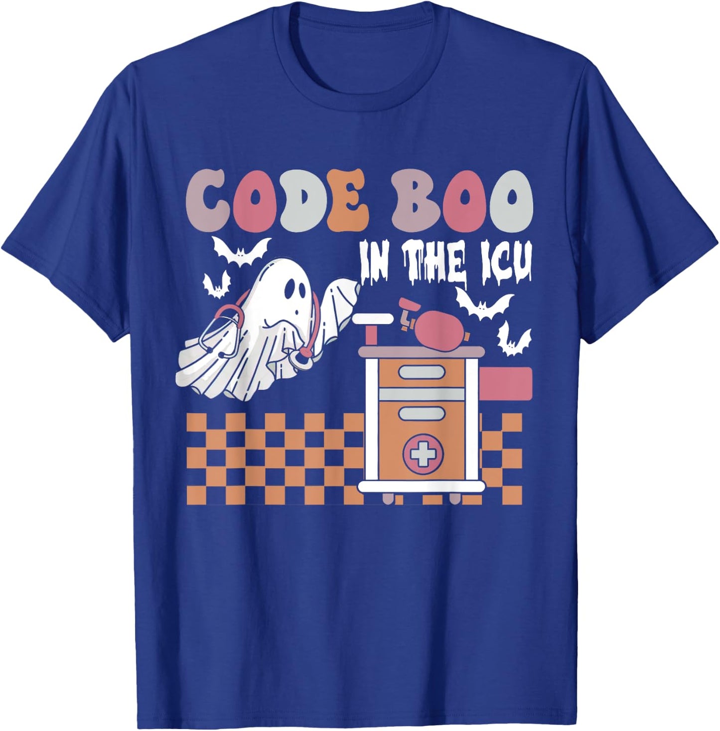 Groovy Retro Halloween ICU Nurse, Code Boo In The ICU T-Shirt - T-Shirt | Royal