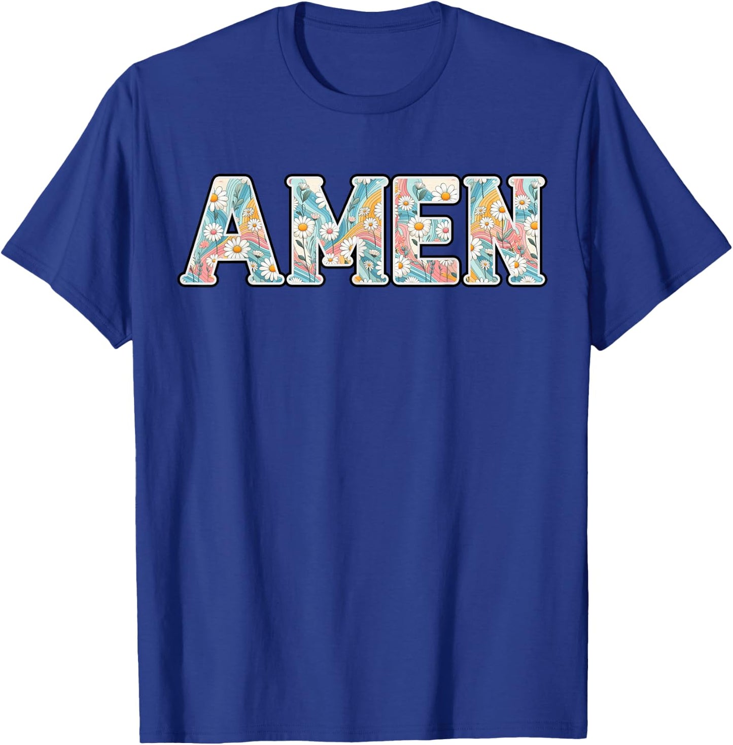 Amen Retro Daisy Flower Jesus Religious Faith Christian T-Shirt - T-Shirt | Royal