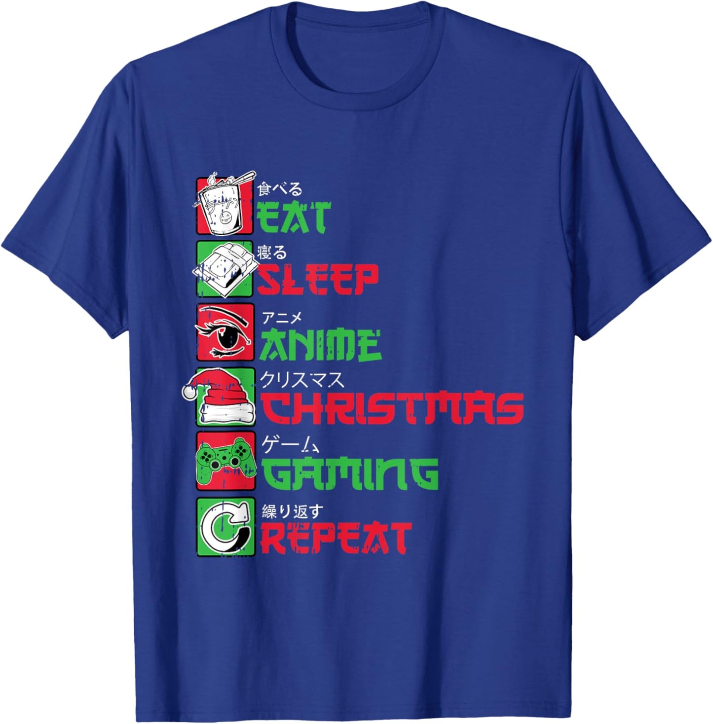 Eat Sleep Anime Gaming Christmas Pajama X-Mas Holiday Gamer T-Shirt - T-Shirt | Royal