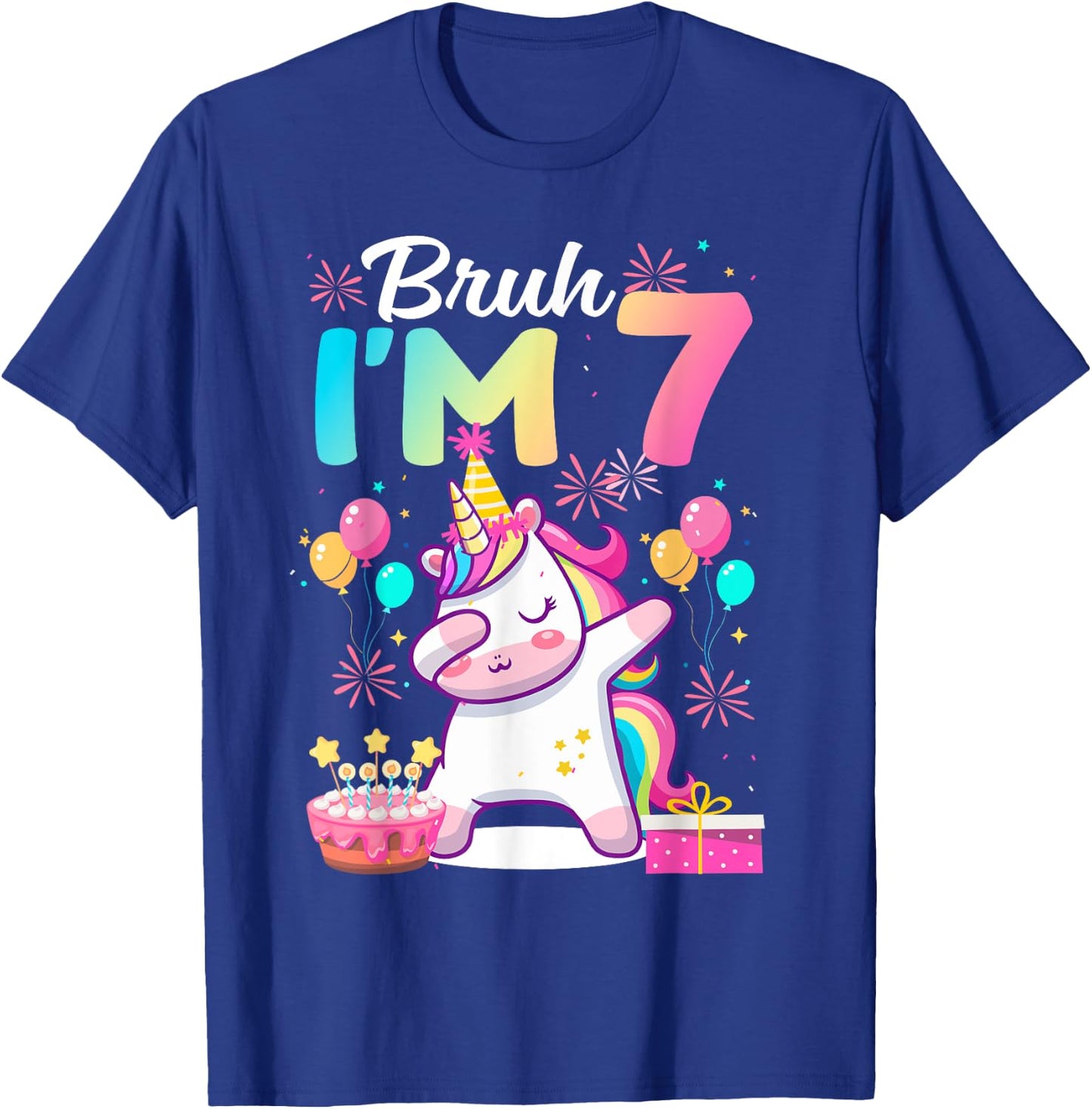 Bruh I'm 7 Years Old Girl 7th Birthday Dabbing Unicorn T-Shirt - T-Shirt | Royal