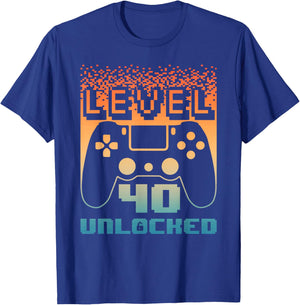 40th Birthday Level 40 Unlocked Gamer 40 Year Old T-Shirt - T-Shirt | Royal