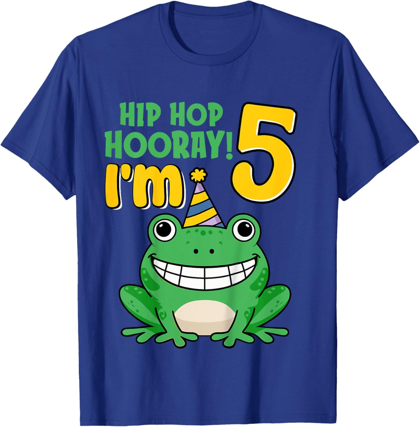 Kids Hip Hop Hooray I'm Frog 5 Years Old 5th Birthday Party Frog T-Shirt - T-Shirt | Royal