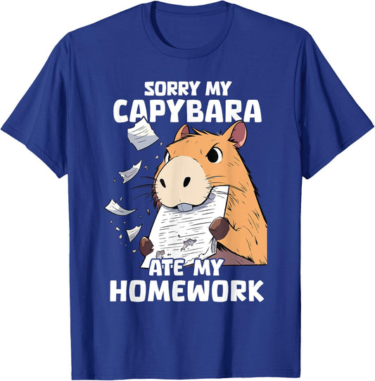 Sorry My Capybara Ate My Homework Funny Capybaras School T-Shirt - T-Shirt | Royal