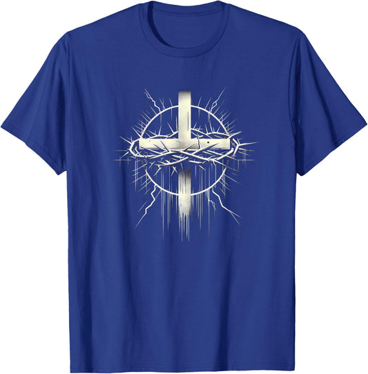 Christian Cross Punk Art Style Crown of thorns distressed T-Shirt - T-Shirt | Royal