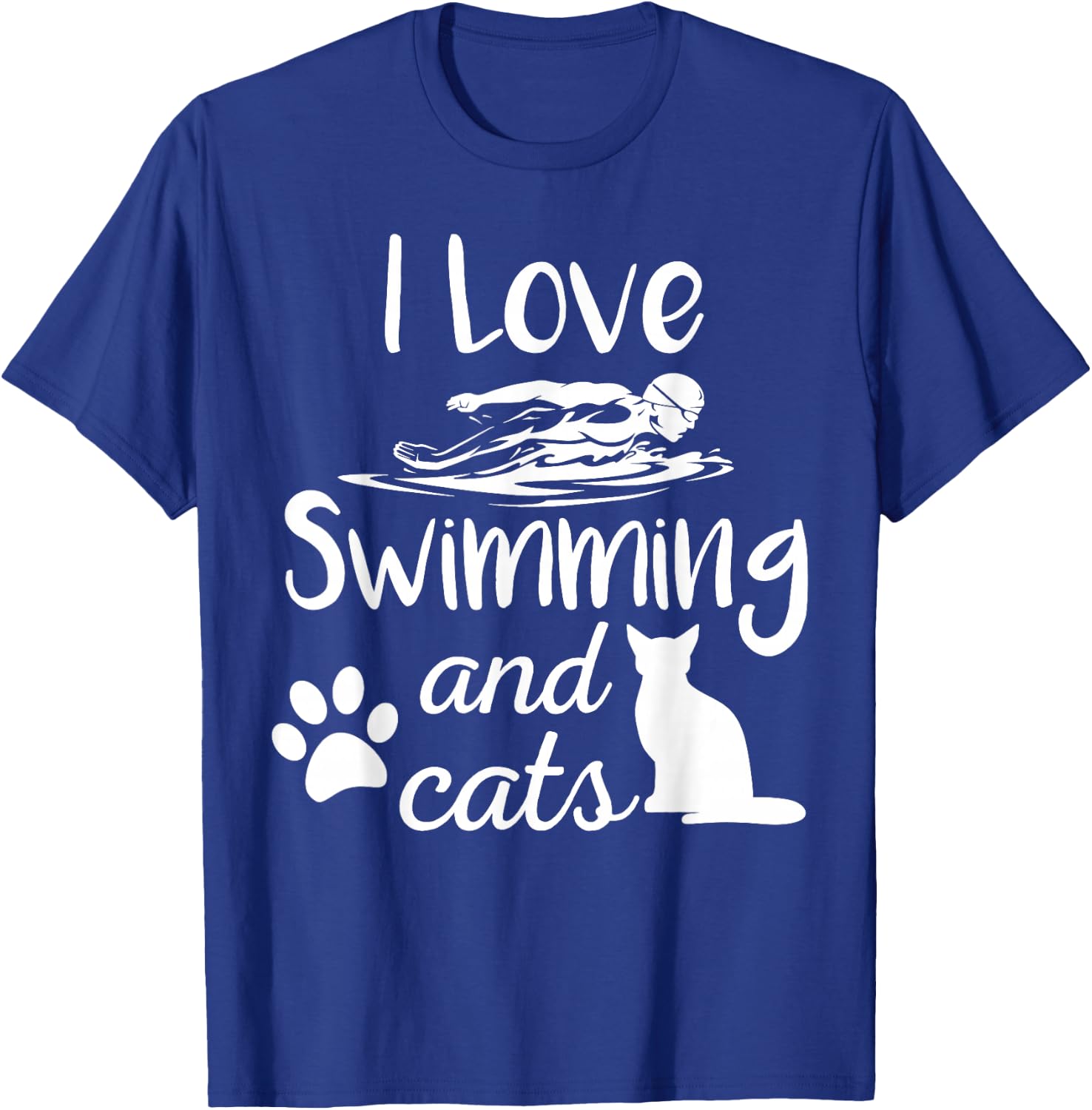 I Love Swimming And Cats Vintage Swim Gift T-Shirt - T-Shirt | Royal