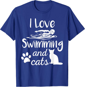 I Love Swimming And Cats Vintage Swim Gift T-Shirt - T-Shirt | Royal