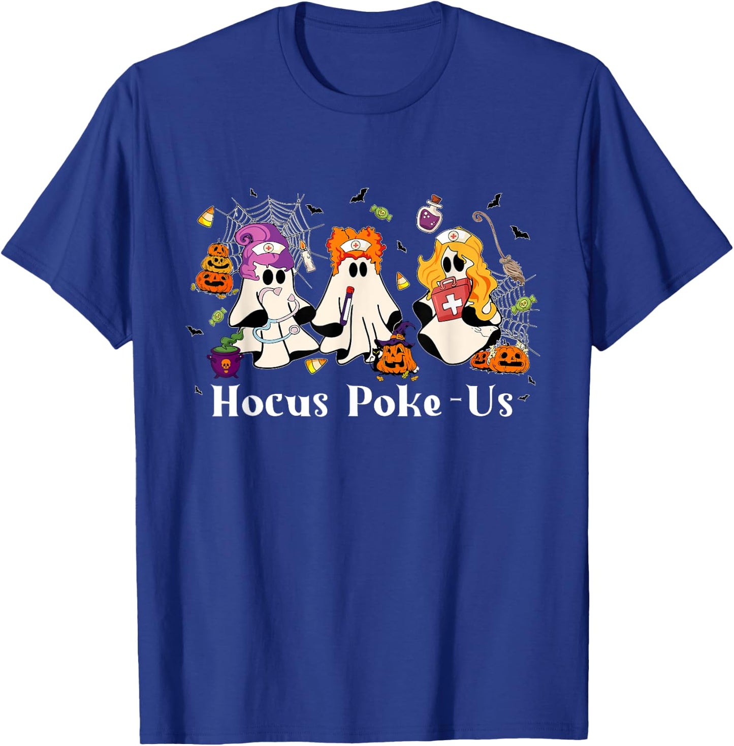 Retro Funny Hocus Poke-us Spooky Nurse Halloween Cute Ghost T-Shirt - T-Shirt | Royal