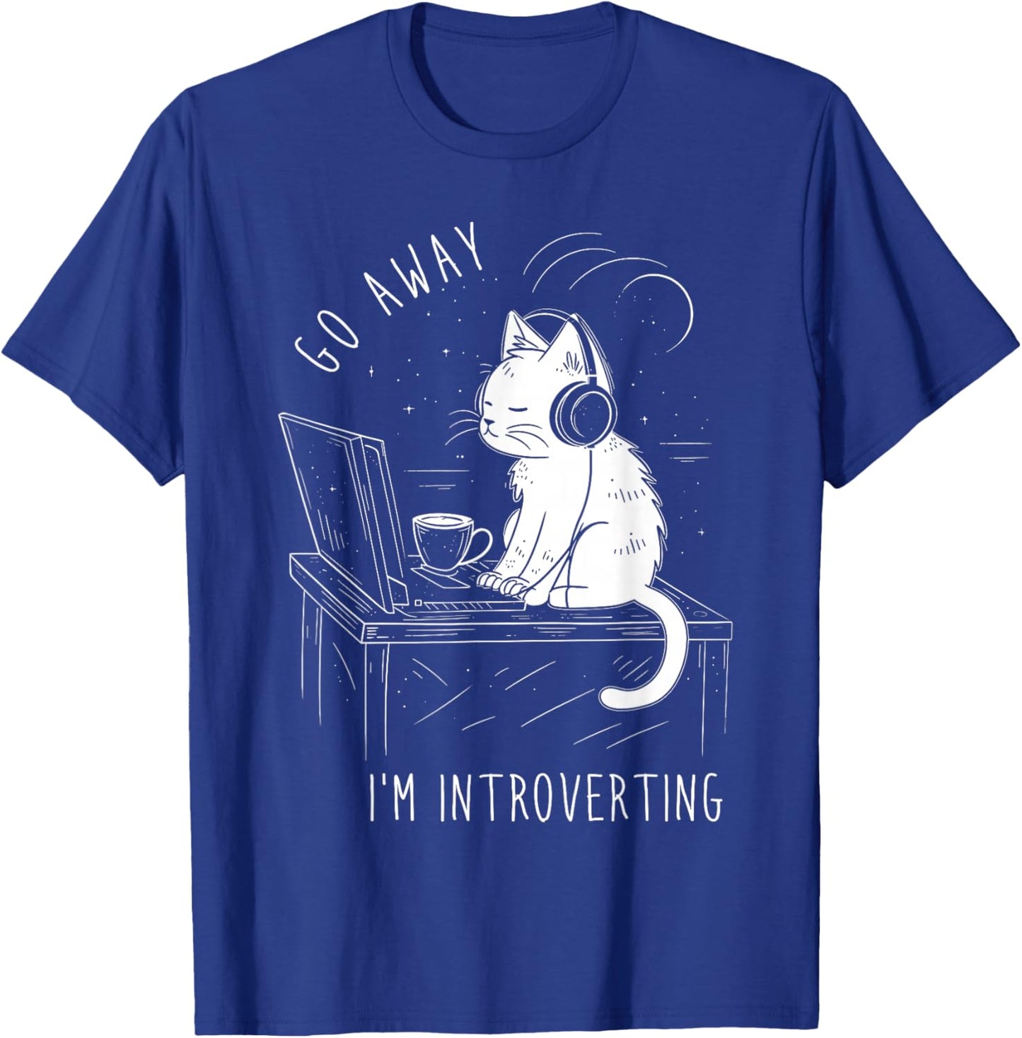 Introvert Cat with Coffee on Computer Antisocial Emo Goth T-Shirt - T-Shirt | Royal