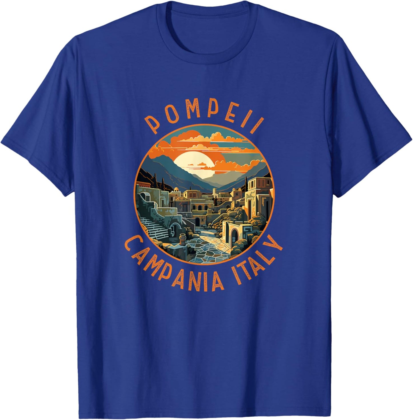 Pompeii Campania Italy Retro Distressed Circle T-Shirt - T-Shirt | Royal